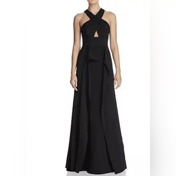 BCBG MAXAZRIA Black Bryleigh Halter Cutout Gown / Long Dress Size 10 - Picture 5 of 14